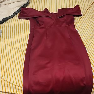 Off the shoulder merlot dress, mid-calf length. Never worn